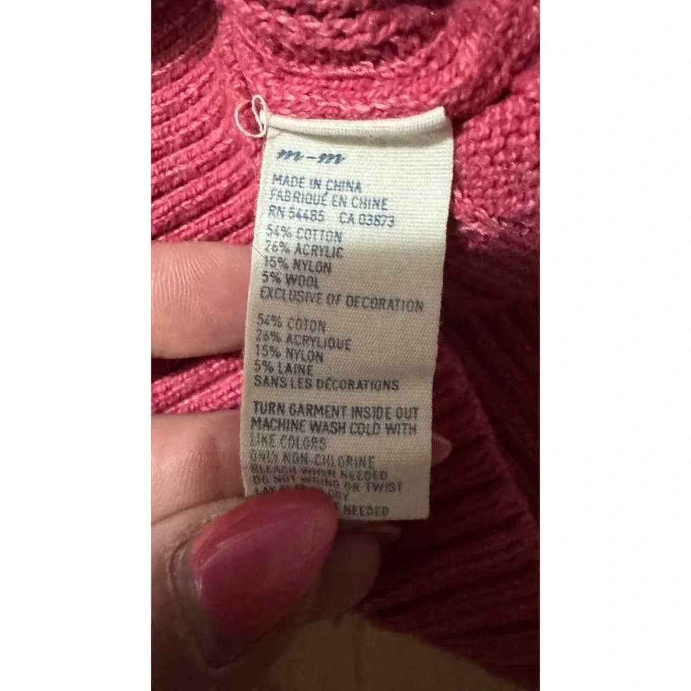 American Eagle Pink Cable‎ Knit V-Neck Sweater Medium Long Sleeve Slim Fit
